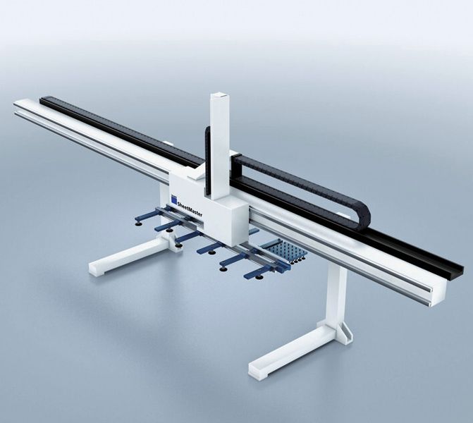Sheet-Master: Die Automatisierungskomponente für Stanz- und Stanz-Lasermaschinen sorgt für schnelles und prozesssicheres Be- und Entladen, Abstapeln und Sortieren von Rohblechen und geschnittenen Teilen. (Bild: Trumpf)