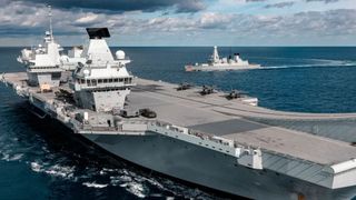 HMS Queen Elizabeth, one of the Royal Navy’s two Queen Elizabeth-class aircraft carriers, pictured during carrier strike operations. The Royal Navy’s current deployment is supported by Thales technologies across multiple maritime domains. (Source: © UK MOD - Crown copyright 2020)