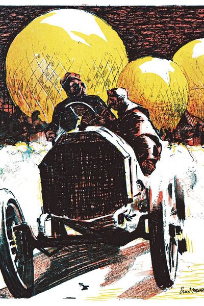 Ein gezeichntetes Werbemotiv mit dem Titel „Ohne Titel“ um 1911. (Bild: Opel Automobile GmbH)