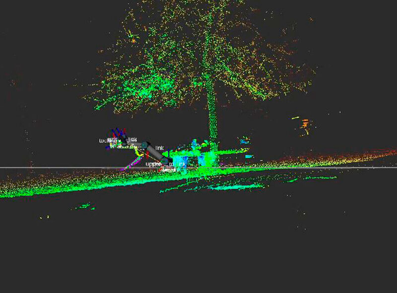 Während der Roboter um den Baum herumfährt, erfassen wir über einen so genannten LiDAR-Scanner dessen dreidimensionale Struktur. Das Bild zeigt einen 3D-Scan. (Universität Hohenheim)