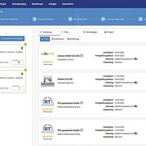 Einer Anfrage folgen in Sekunden viele Angebote. Der Käufer kann nach Lieferzeit, Entfernung und Preis sortieren und den Hersteller frei wählen.(Bild:  Orderspot)