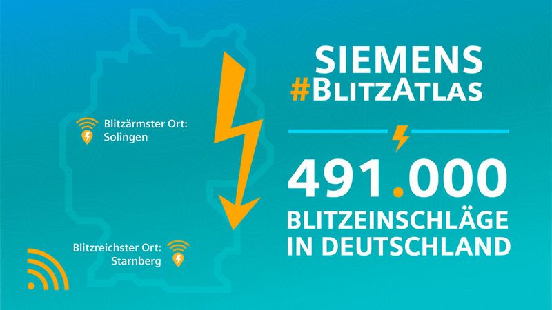 Der Blitzatlas 2021: Hier schlug der Blitz am häufigsten ein.  (Bild: Siemens Blitz Informationsdienst )