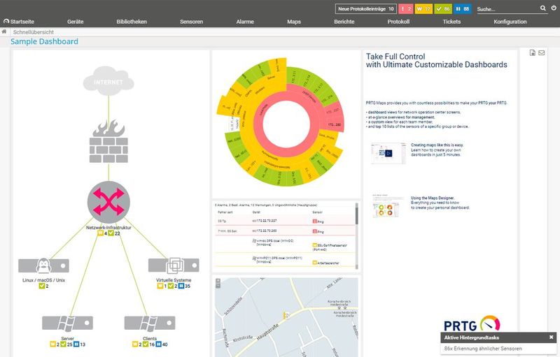 Das Sample-Dashboard soll als Vorlage für eigene Kreationen dienen. (Bild: Paessler / IT-Testlab)