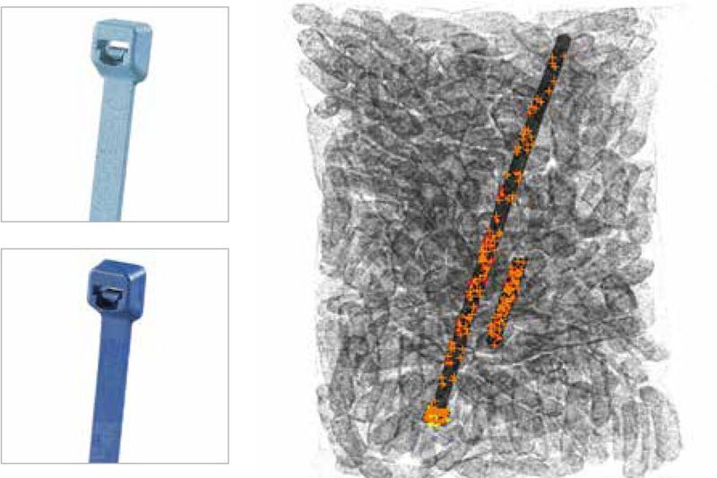 Auf die Mischung kommt es an:  Metalldetektierbare Kabelbinder oder Teile davon lassen sich leicht im Herstellungsprozess identifizieren.(Bild:  Panduit)