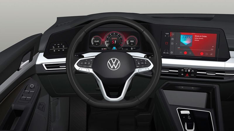 Für die digitalen Instrumente haben sich die Designer eine spezielle GTI-Grafik mit großem, mittigem Drehzahlmesser ausgedacht. (Bild: Volkswagen)
