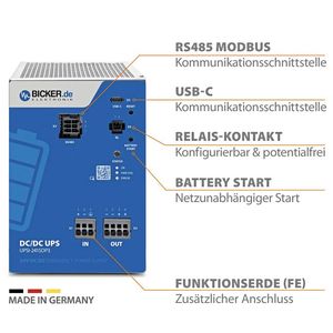 Die unterbrechungsfreie Stromversorgung UPSI‑2415DP3 von Bicker schützt zuverlässig 24V‑Applikationen. Bei Netzstörungen schaltet die Steuerung in Sekundenbruchteilen auf Batteriebetrieb und sorgt so für maximale Ausfallsicherheit.(Bild:  Bicker)