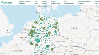 Der Wasserstoff-Potenzialatlas zeigt räumlich aufgelöst geeignete Standorte für die Produktion und Nutzung von Wasserstoff und seinen Koppelprodukten Sauerstoff und Wärme auf.  (Bild: Fraunhofer ISE)