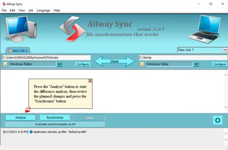Nach der Erstellung eines Ordnerpaares analysiert Allway Sync den Inhalt der Verzeichnisse. (Joos/Allway Sync (Screenshot))