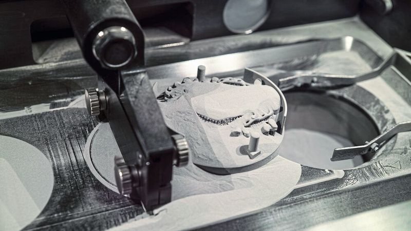 Metall: Trumpf stellt auf der Formnext 2019 einen 3D-Drucker mit automatischem Bauplattenwechsel vor. Bei dieser Multiplate-Funktion schiebt der Rakel die Bauplatte nach dem Druck in den Überlaufbehälter. (Halle 12.0, Stand E6) (Trumpf)