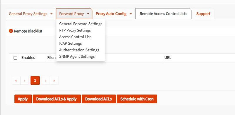Die Verwaltung der Remote Access Control Lists dient zur Einbindung externer Blacklists und zur Generierung kategoriebasierter ACL-Strukturen für die Inhaltsfilterung. (Bild: Joos)
