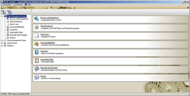 Abb. 1: Die Verwaltungskonsole von ACMP verfügt über eine sehr übersichtliche Struktur (Archiv: Vogel Business Media)