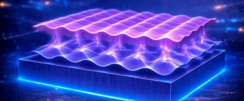 The concept image illustrates how the pattern of tiny protrusions and depressions created on the substrate (MgO, bottom) controls the arrangement of atoms in the superconducting material (YBCO, top). At the interface between the two layers, an electronic structure enables superconductivity to occur at higher temperatures than previously possible.(Image: Chalmers University of Technology / Riccardo Arpaia)
