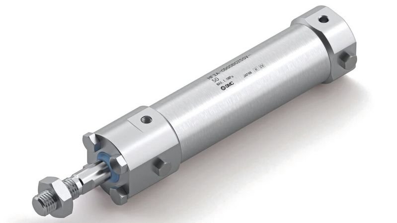 Der neue Zylinder der Serie HF2A-CG5 mit einstellfreier pneumatischer Endlagendämpfung (im Bild: Grundausführung) eignet sich nun noch besser für die Lebensmittelindustrie und hält zudem auch länger als die Vorgängerversion. (Bild:  SMC Deutschland)