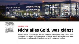 Für Daimler war 2017 das siebte Rekordjahr in Folge. Die Händler profitieren davon. Aber es gibt auch Probleme. Darüber berichten wir in der Ausgabe 3-4 des »kfz-betrieb«, die in dieser Woche erscheint (zum Vergrößern bitte Bild klicken). (»kfz-betrieb«)