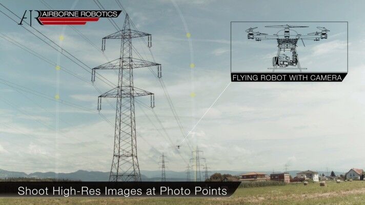 schießt der Air6 Fotos in hoher Auflösung von Masten und Leitungen ... (Airborne Robotics)