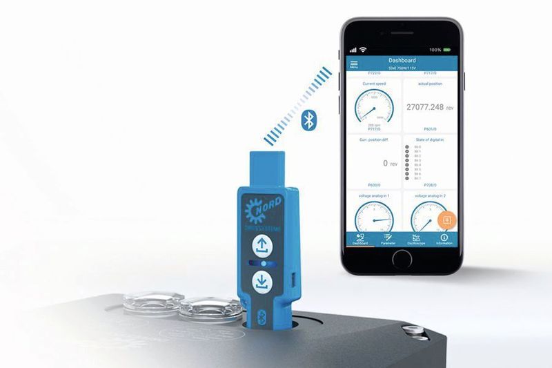 Mit der Nordcon App und dem Bluetooth-Stick Nordac Access BT wurde eine mobile Inbetriebnahme- und Servicelösung für alle Nord-Antriebe entwickelt. (Getriebebau Nord )