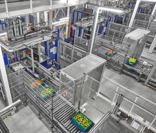 Das FPM-Konzept ist die perfekte Lösung für die „Flow-Through“-Frischelogistik, wenn diese fast ausschließlich über bestandslose Distributionsläger abgewickelt wird und gleichzeitig sehr hohe Anforderungen an Artikelvielfalt, Produktqualität und Time-to-Store stellt.(Bild:  Witron)