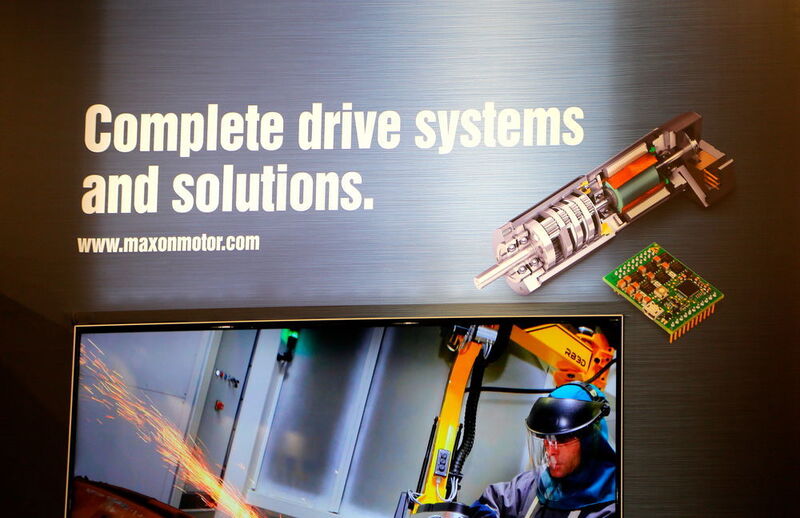 Le slogan de  maxon: Complete drive systems and solutions, vu à SINDEX 2016. (JR Gonthier)