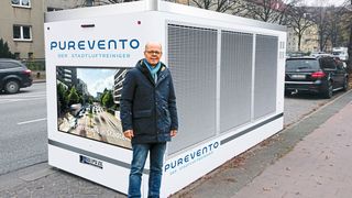 Robert Krüger, Geschäftsführer von Purevento, will mit dem „Stadtluftreiniger“ für weniger Feinstaub- und NOx-Belastung sorgen. (Bild: Purevento)
