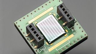 Ultraschallsensorchip (L-CMUT) vom Fraunhofer IPMS. Mit ihrer Hilfe und dank miniaturisierter Bauweise sowie hoher Empfindlichkeit ist eine präzise und schnelle sensornahe Datenauswertung mögilch. (Bild: Fraunhofer IPMS)