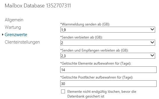 Abbildung 7: In Exchange Server 2013 lassen sich Grenzwerte sehr detailliert angeben. (Bild: Joos)