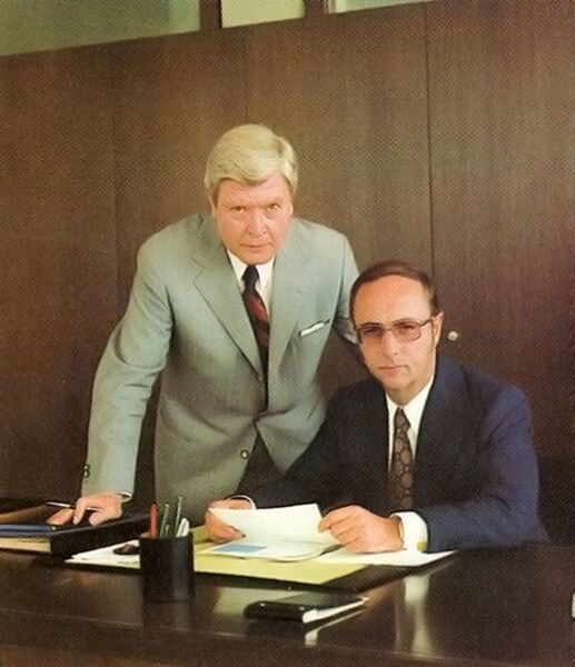 Hugo Schwarz (links) und Berthold Leibinger ünermahmen im Juni 1969 die Geschäftsführung von Christian Trumpf. (Trumpf)