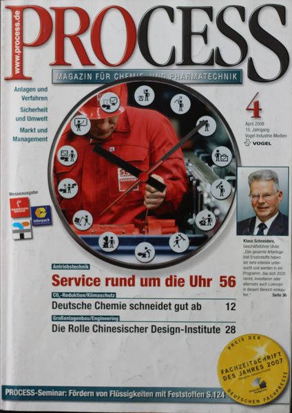 April 2008   Top Themen:  - Service rund um die Uhr - Deutsche Chemie schneidet gut ab - Die Rolle Chrinesischer Design-Institute (Bild: PROCESS)
