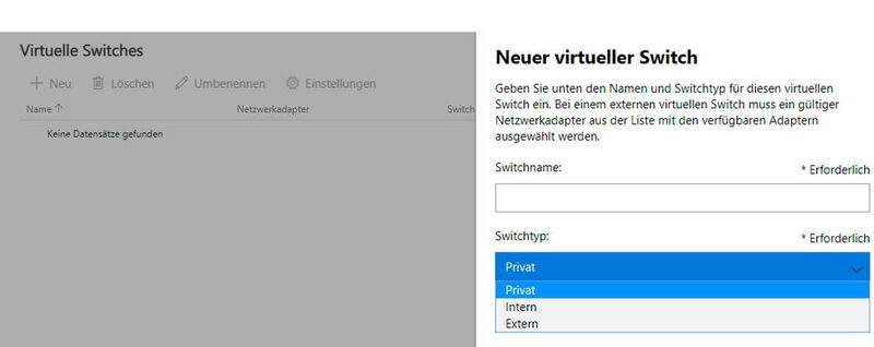 Auch virtuelle Switches lassen sich im Windows Admin Center erstellen. (Microsoft / Joos)