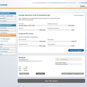 Konfiguration über eine Web-Oberflkäche: Unter „Serverkonfiguration“ können neue virtuelle Server angelegt werden. Angelegte Server werden übersichtlich aufgelistet und in der Verbrauchs- und Kostenübersicht erfasst.