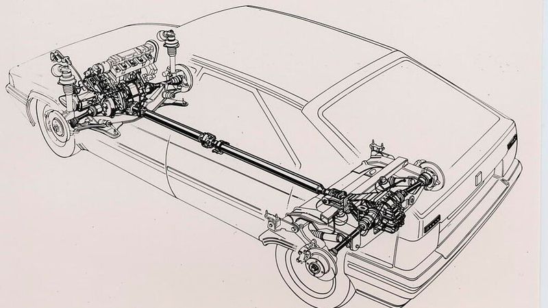 Im Herbst 1989 stellte Citroën die Modelle BX 4WD Break und BX GTi 4WD mit permanentem Allradantrieb vor. Der Allradantrieb erfolgte über ein manuell sperrbares Mittendifferential auf beide Achsen, war also tatsächlich „permanent“ – im Gegensatz zu Antriebskonzepten mit Viscokupplung, bei denen zuerst Schlupf an einer Achse auftreten muss, ehe die Viscokupplung kraftschlüssig wird. Mit ABS ausgerüstete Fahrzeuge hatten an der Hinterachse anstelle eines herkömmlichen Differenzials ein Torsen-Differenzial, das bei Schlupf an einem Hinterrad selbsttätig eine Sperrwirkung aufbaut. (Bild: Citroën / Slg. Immo Mikloweit)