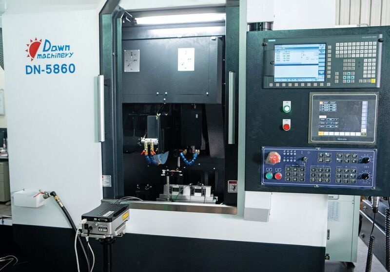 The XL-80 laser intermerometer system is used to check the dynamic accuracy of
Dawn Machinery’s machine tools.  (Renishaw )