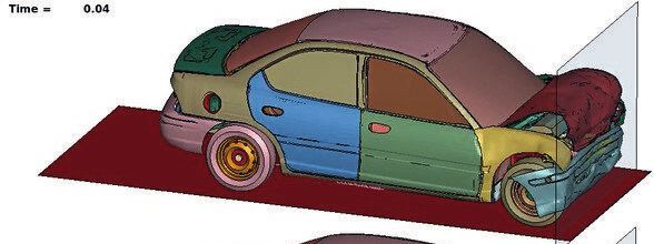 Crash-Analyse in 10 Sekunden statt in 10 Stunden: Das trainierte KI-Modell liefert praktisch identische Ergebnisse zur klassischen Simulation – in einem Bruchteil der Zeit. (Bild:  Cadfem; Modell: National Crash Analysis Center, George Washington University)