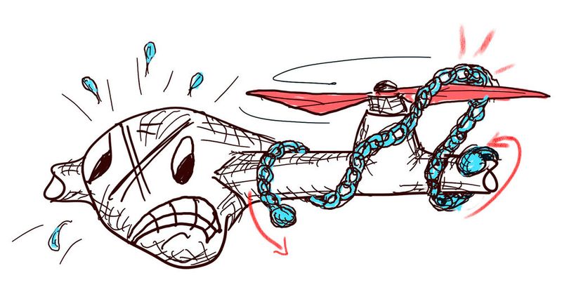 Fig. 4: The transverse chain has a high wrapping potential and a lower risk of collateral damage than a compact projectile of the same weight due to the low cross-sectional load. (Image:Mattheck)