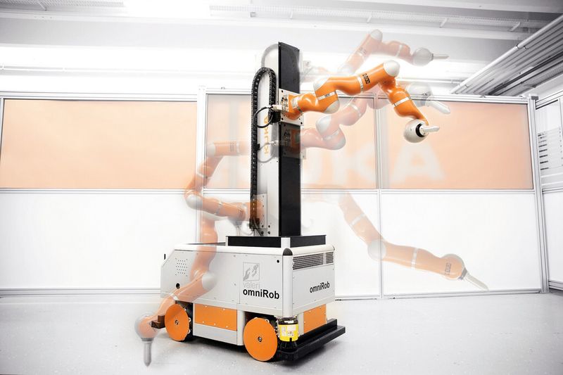 Mobile Plattform: Als Basis für den künftigen Assistenzroboter dient der «OmniRob» von KUKA. (Bild: KUKA)