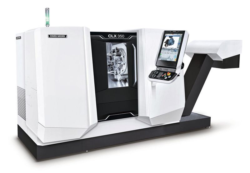 Occupying less than five square metres, DMG's new CLX350 CNC lathe can turn components from bar up to 51 mm in diameter (65 mm optional) and has a maximum turning diameter of 320 mm. (DMG Mori)