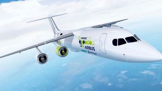 Um die Emissionen bei Flugzeugen zu senken, sollen teilelektrische Antriebskonzepte, wie beim Projekt E-Fan X angedacht, helfen. (Airbus)