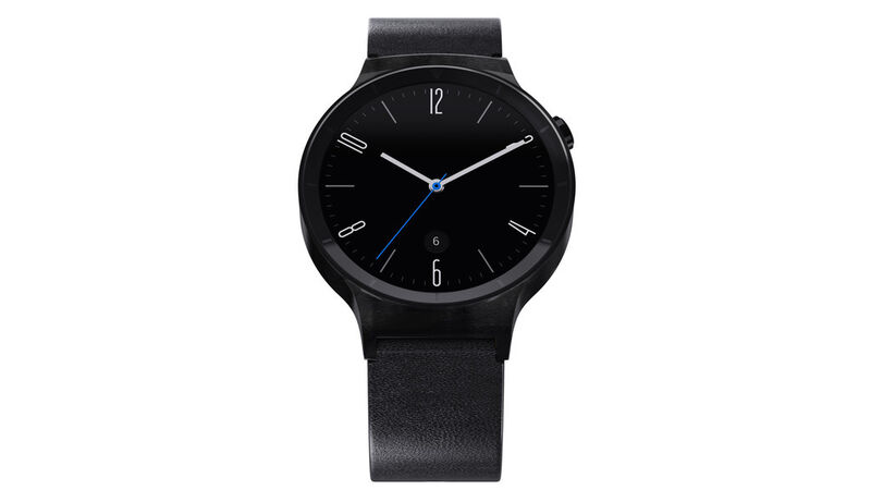 Huawei Watch Active mit schwarzem Edelstahl-Gehäuse ist in zwei Versionen erhältlich: mit schwarzem Lederband (449 Euro) und mit einer Gliederkette aus schwarzem Edelstahl (499 Euro). (Sarah Helmhold)
