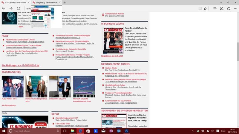 Der Edge-Browser zeigt nun für Tabs im Hintergrund ein Vorschaubild. (Bild: VIT)