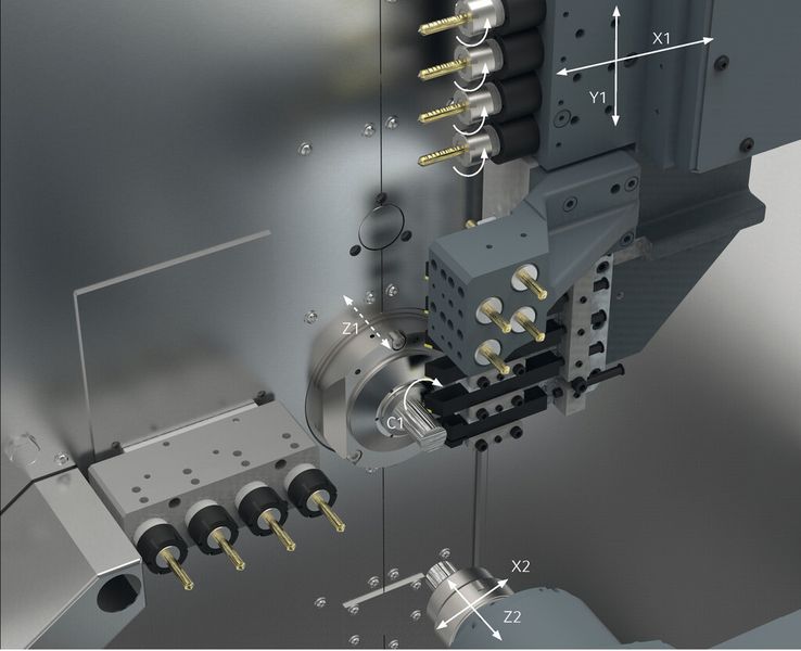 Insgesamt verfügt die Sprint 32|5 über fünf Linearachsen sowie eine C-Achse für die Hauptspindel. (Bild: DMG Mori)