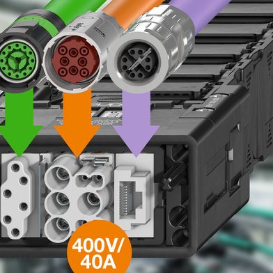 Das Han-Shielded-Power-Modul (ein vollgeschirmtes Leistungsmodul) wurde direkt in das Module-Connect-Baukastensystem integriert. (Bild: Igus)