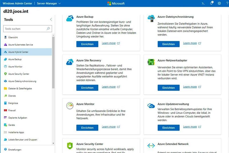 Im Azure-Hybridcenter des Windows Admin Centers stehen zahlreiche Dienste zur Verfügung, welche die Sicherheit deutlich verbessern. (Joos)