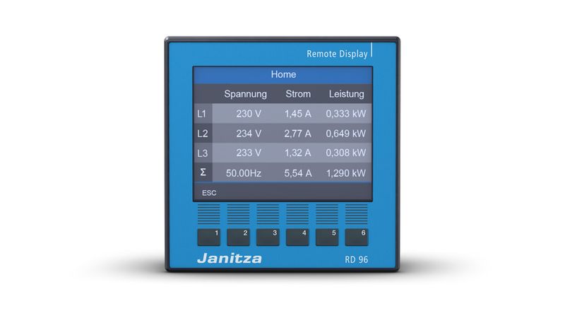 Mit dem Remote Display RD 96 können kompatible Geräte und ihre Module bequem vor Ort ausgelesen und bedient werden. (Bild: Janitza electronics GmbH)