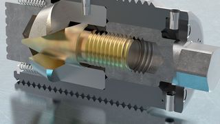 Arbeitet laut Hersteller mit versteckter Kraft: Jakob Antriebstechnik sagt, dass diese Kraftspannschraube 25 t Spannkraft aufbaut bei lediglich 130 Nm Anzugsmoment. Jakob stellt auf der EMO Hannover 2019 in Halle 5 am Stand D89 aus. (Jakob)