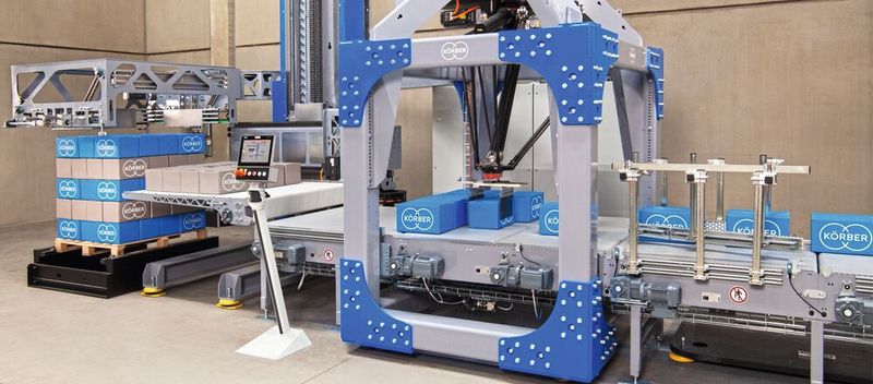 Umweltauswirkungen von Produkten durch Ecodesign verringern: Der Lagenpalettierer PA15 beispielsweise kommt nahezu ohne Pneumatik aus und nutzt Energierückgewinnung.(Bild:  Körber AG)