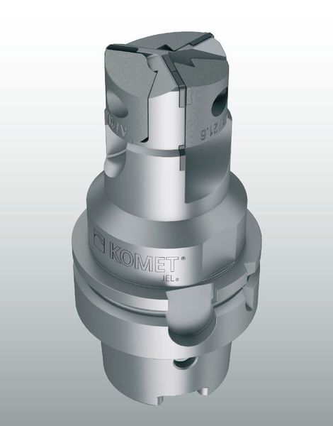 Laser melting as an additive manufacturing process tool with extremely short delivery times and hybrid design. 3D-printed cutting edge holder fitted with PCD cutting edges. The optimised course of the coolant channels ensures that each cutting edge is precisely supplied with coolant by a separate channel and that chips are reliably removed from the face. (Komet Group GmbH)