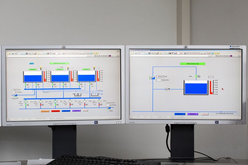 Die Bilder aus der Leittechnik werden – entsprechend aufbereitet – auch vor Ort im Tiefsammelbehälter über das 15“-Perspecto-Touch-Panel dargestellt. (Bild: Andreas Renz/vor-ort-foto.de)