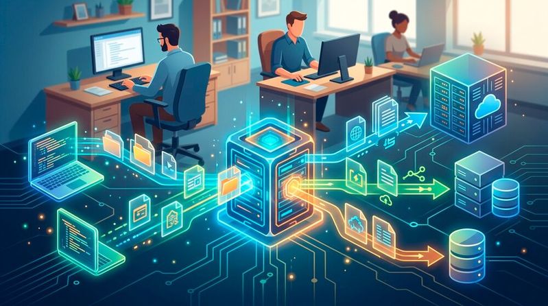 SFTPGo leitet eingehende Dateien an das passende Speicher-Backend, ohne dass Anwender ihre gewohnten Clients wechseln.(Bild:  Gemini / KI-generiert)