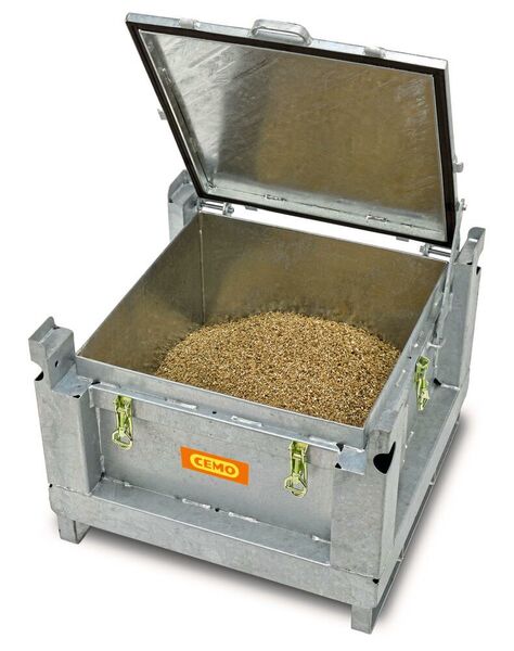 Bild 2: Stahlbehälter mit 120 l Fassungsvermögen, ideal zur Lagerung gebrauchter Akkus bis zur Entsorgung.  (CEMO)