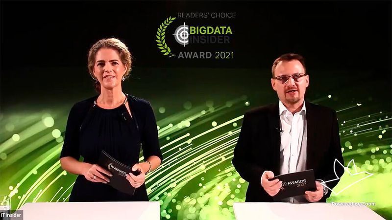 Margit Lieverz und Nico Litzel, Chefredakteur von BigData-Insider, moderierten die virtuelle Verleihung der IT-Awards. (Vogel IT-Medien)