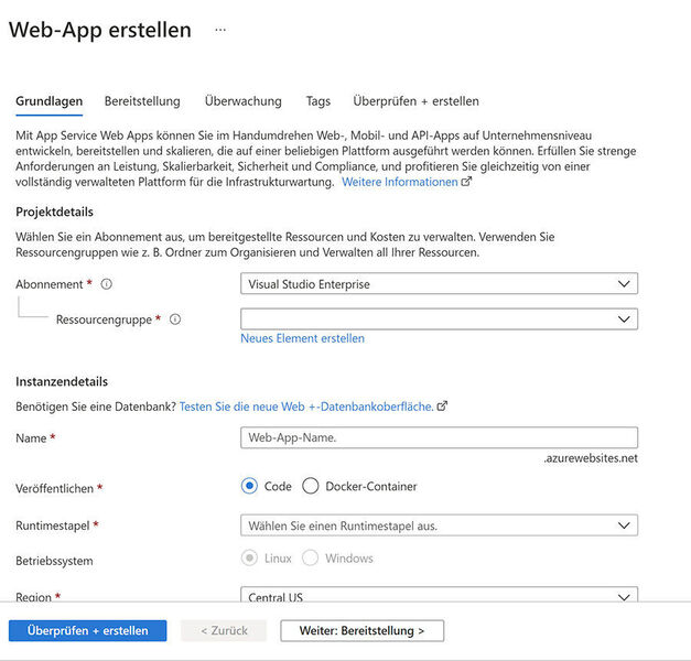 Anwendungen mit Azure App Service bereitstellen. Hard- und Software verwaltet Azure. (Joos)